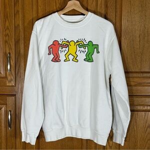 Ripple X Keith Haring White Mens Size Small Sweatshirt Dancing Friends Vintage